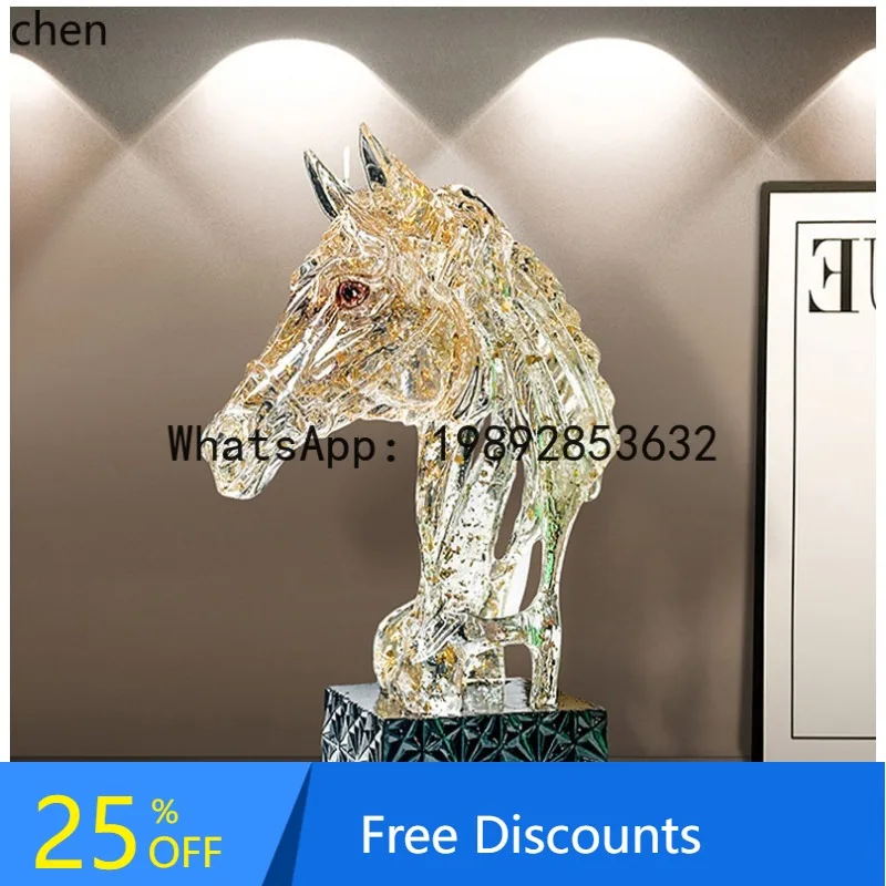 

A Transparent Horse Head Art Ornament Sculpture for Living Room, Study, Entrance, Wine Cabinet, Home Decor