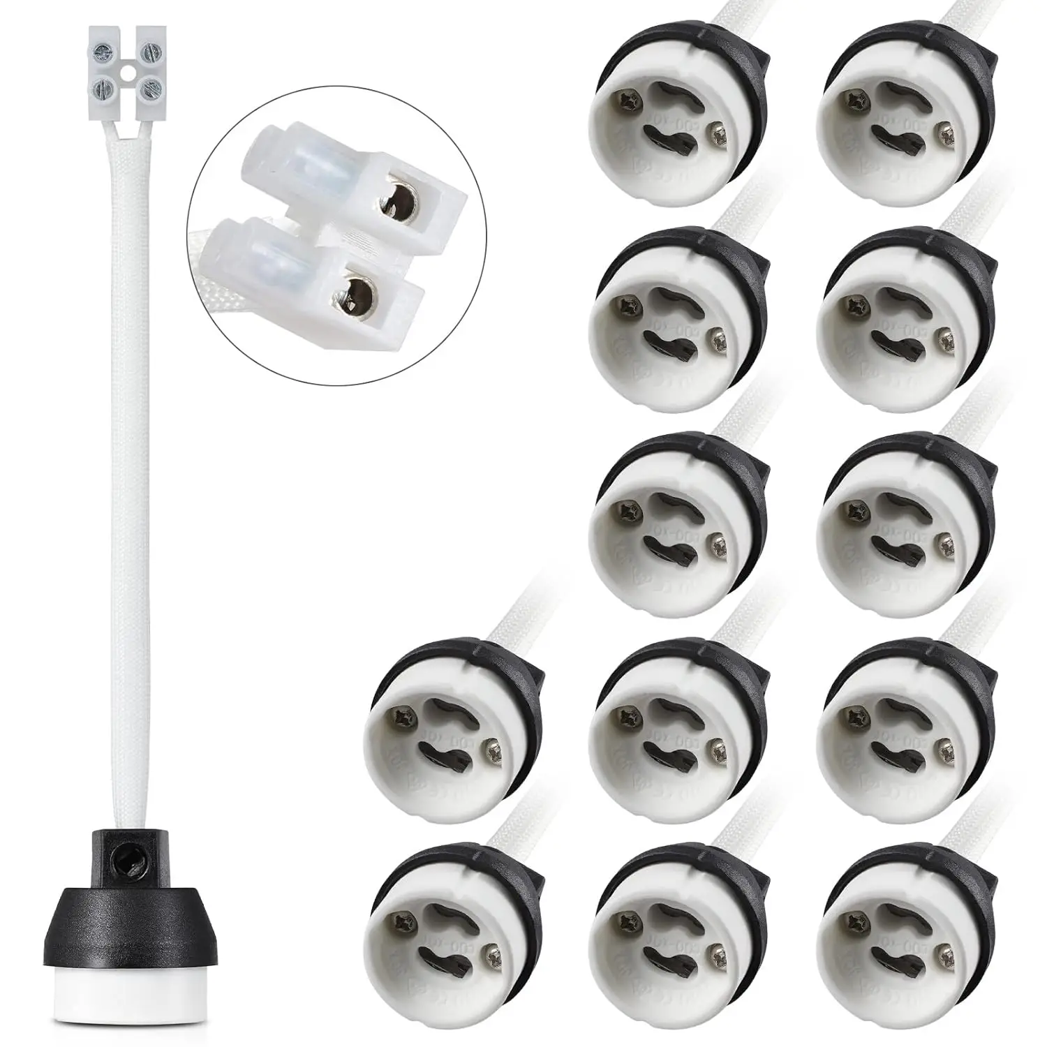 10PCS LED Strip Connector GU10 Socket for Halogen Ceramic Light Bulb Lamps Holder Base Wire Connector Lamp Holder