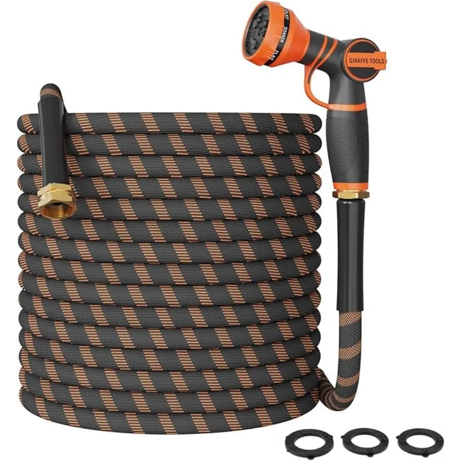 

Garden Hose 100FT Non-Expandable Lightweight Flexible Water Hoses Burst 600 psi with 9 Spray Function Nozzle Heavy Duty Hose