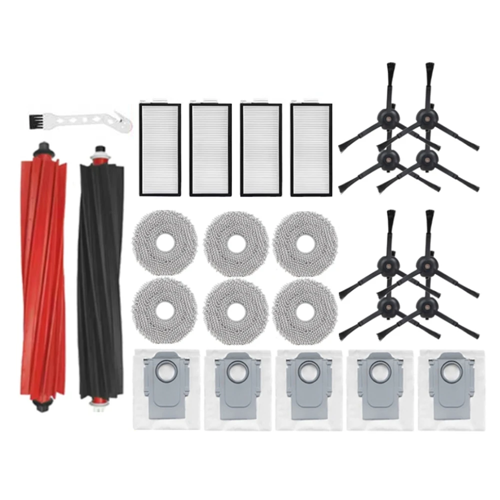 

Комплект из 26 запасных частей для робота-пылесоса Roborock Qrevo Master V20 P10S Pro: основная и боковые щетки, фильтры, салфетки для влажной уборки, пылесборники.