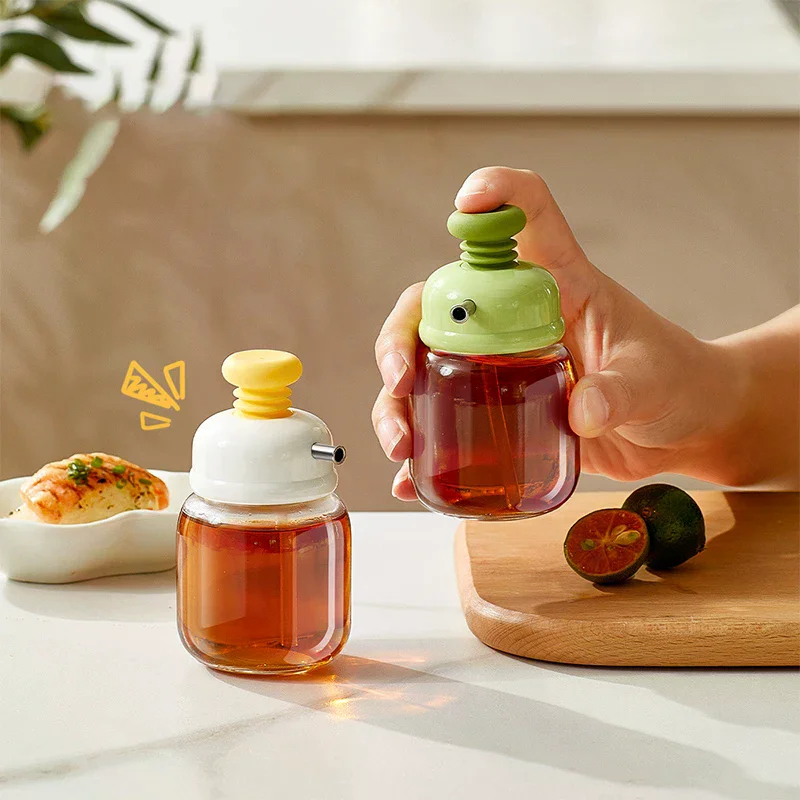 100ml Cooking Oil Jar Glass Bottle Press Type Seasoning Storage Bottle Spice Metered Oil Control Bottle