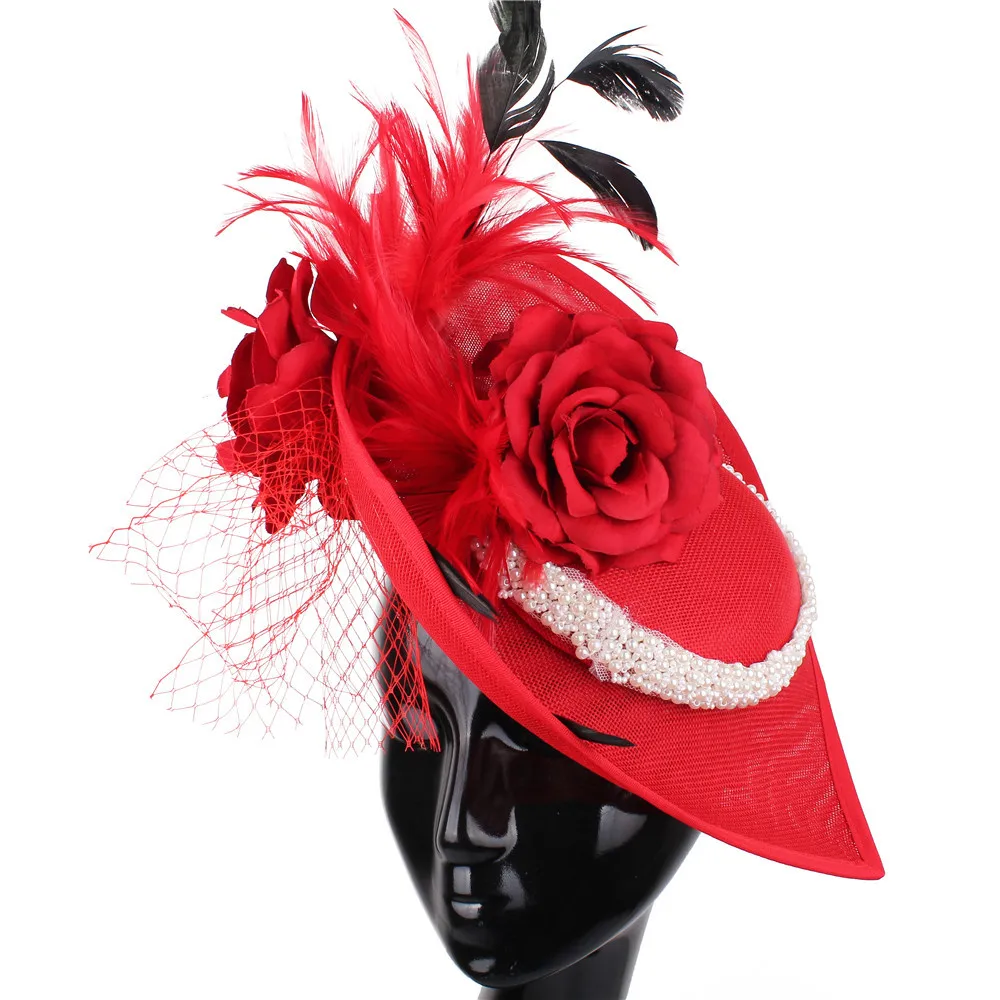 Sinamay-Chapeau Fascinateur à Plumes avec Perles et Fleurs pour Femme, Voile Derby de Tri, Vêtements de Sauna pour Patients, ixde Thé et Mariage