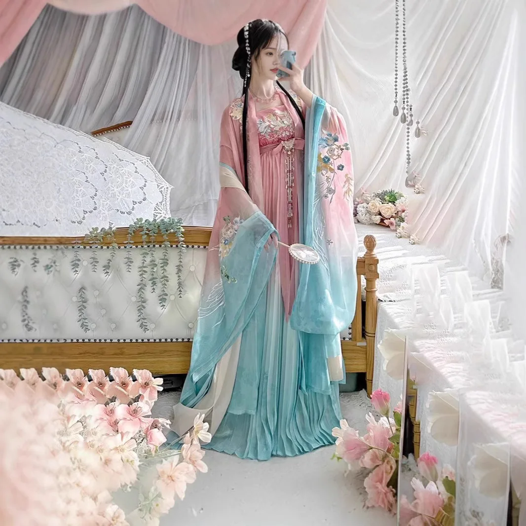 Adult Women's Hanfu Spring Color Somewhat Heavy Embroidery Chinese Traditional Han Clothing Cheoko Skirt Super Daily Wear