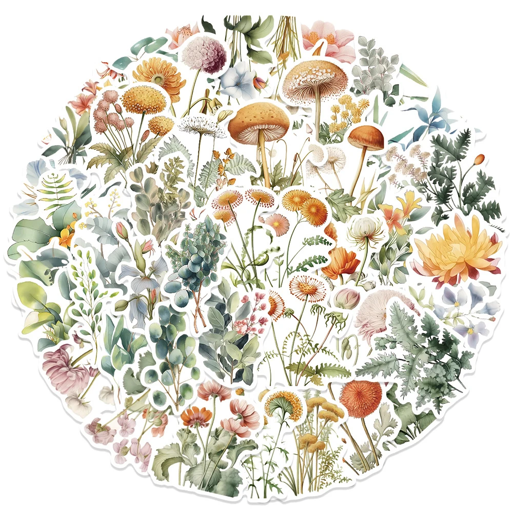 10/30/50pcs Cartoon Fresh Green Plant Stickers Aesthetics Flowers Sticker Luggage Phone Scrapbooking Graffiti Decals Decoration