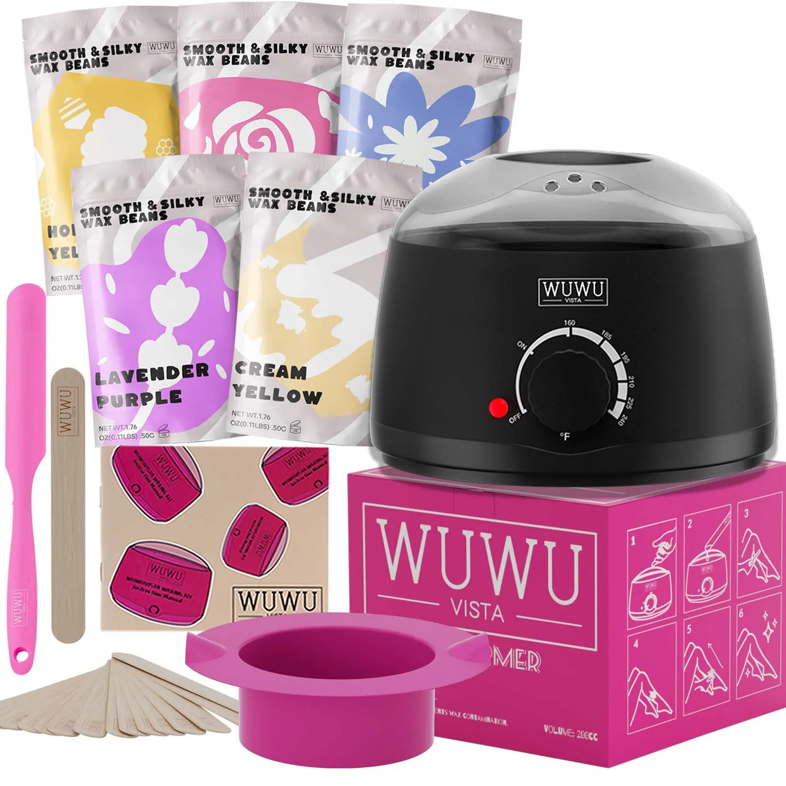 WUWUVISTA: kit completo per la depilazione con cera, composto da 19 pezzi, con scaldacera e perle di cera, ideale per il viso, la zona bikini e l’intero corpo – un’ottima idea regalo per Natale.