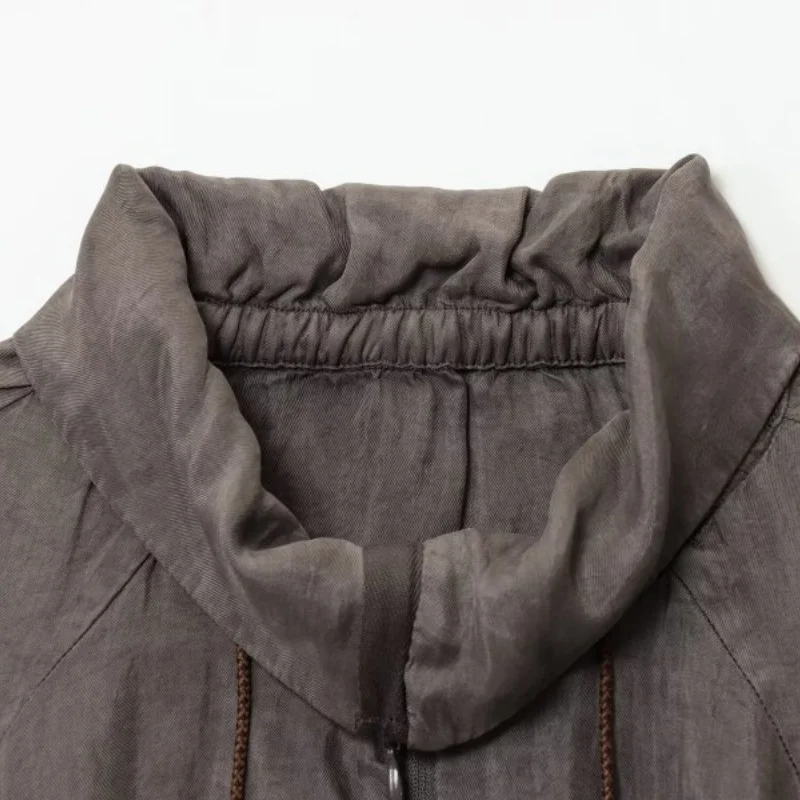 سترة الطيار خمر أنيقة سيدة الدافئة سستة معطف عصري كامل الأكمام فضفاضة نصف عالية الياقة جيب الشارع الشهير