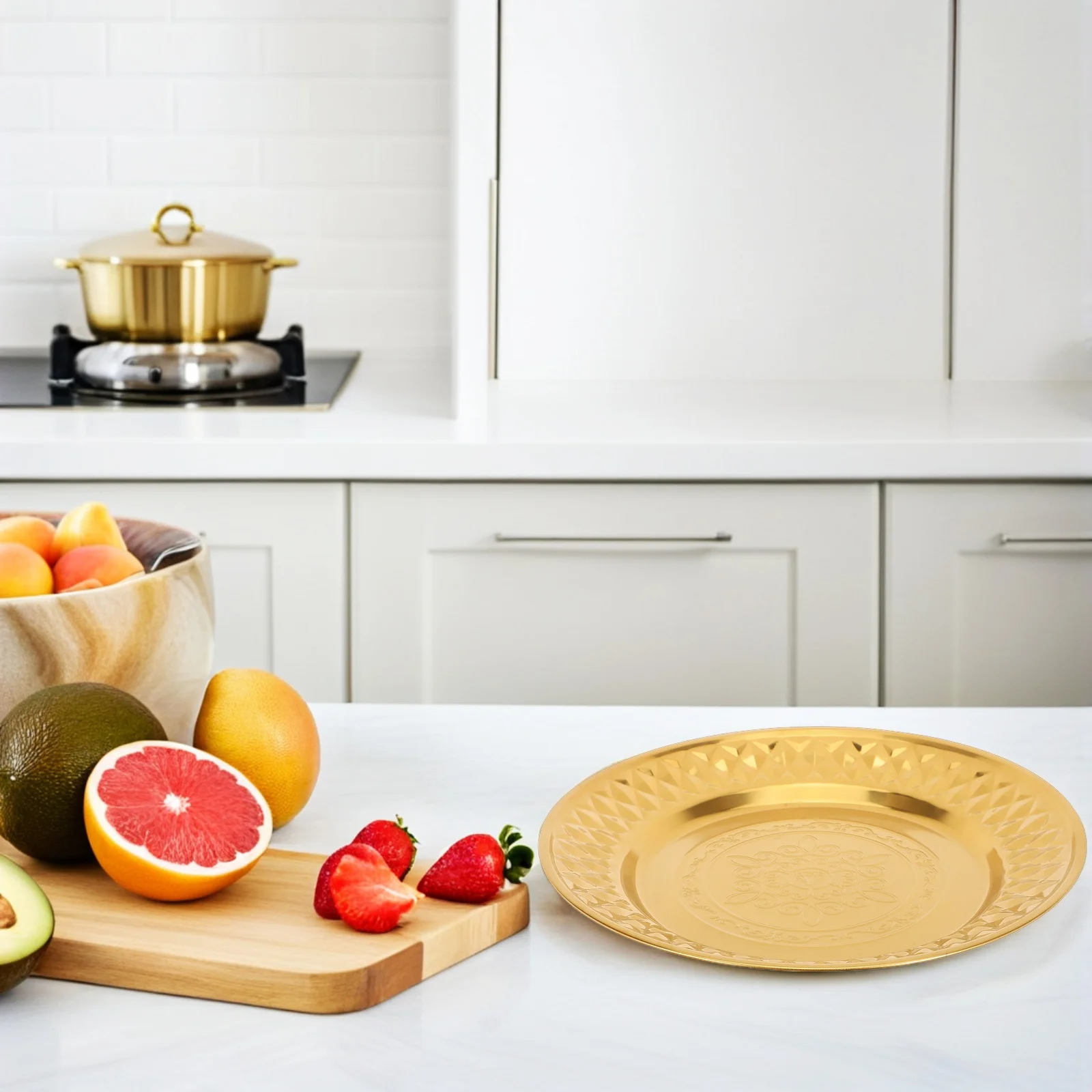 4 шт сервировочные тарелки с винтажным узором, нержавеющая сталь