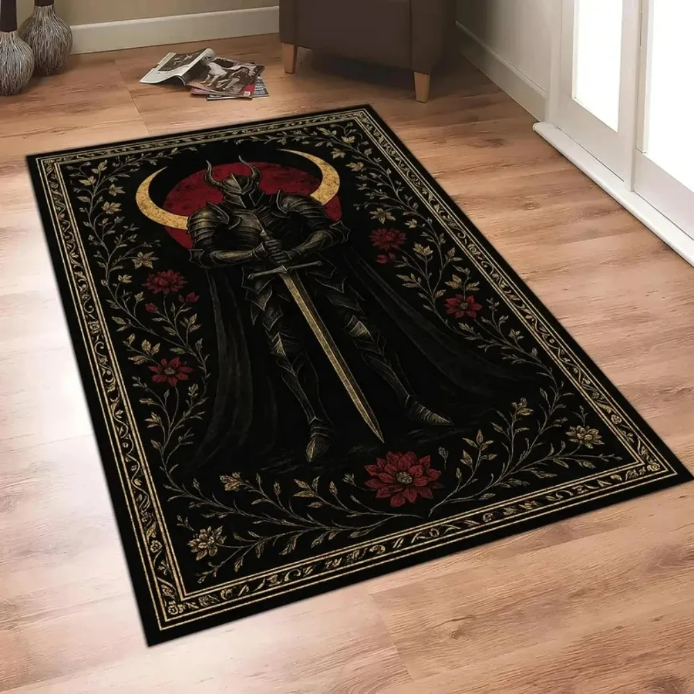 Retro Dark Color Knight Sword and Dragon Carpet Medieval Carpet Renaissance Theme Rug Living Room Bedroom Sofa Rug Home Decor