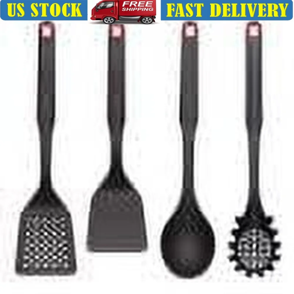 

Classic Kitchen Tool Set of 4 Heat Resistant Nylon Cooking Utensils Slotted Turner Basting Spoon Pasta Fork Dishwasher Safe