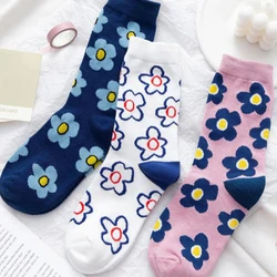 3 Pairs Japanese Harajuku Style Grid Flower Women Cotton for Autumn Winter Kawaii Rainbow Funny Socks Korea Style Flower Socks