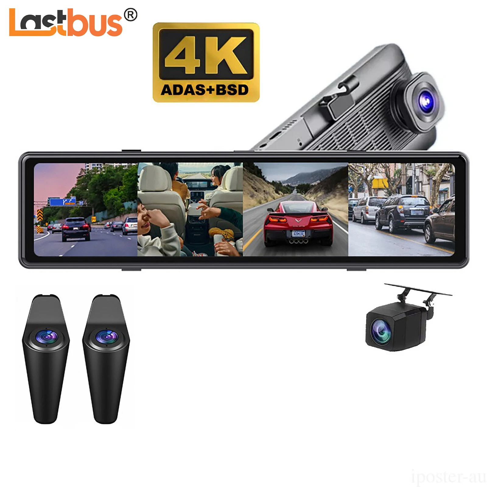 

Lastbus 12 Inch 4ch 4K Front Cam+1080P Side View + Rear View Dash Cams Mirror WIFI Car DVR Camera Recorder with ADAS BSD System