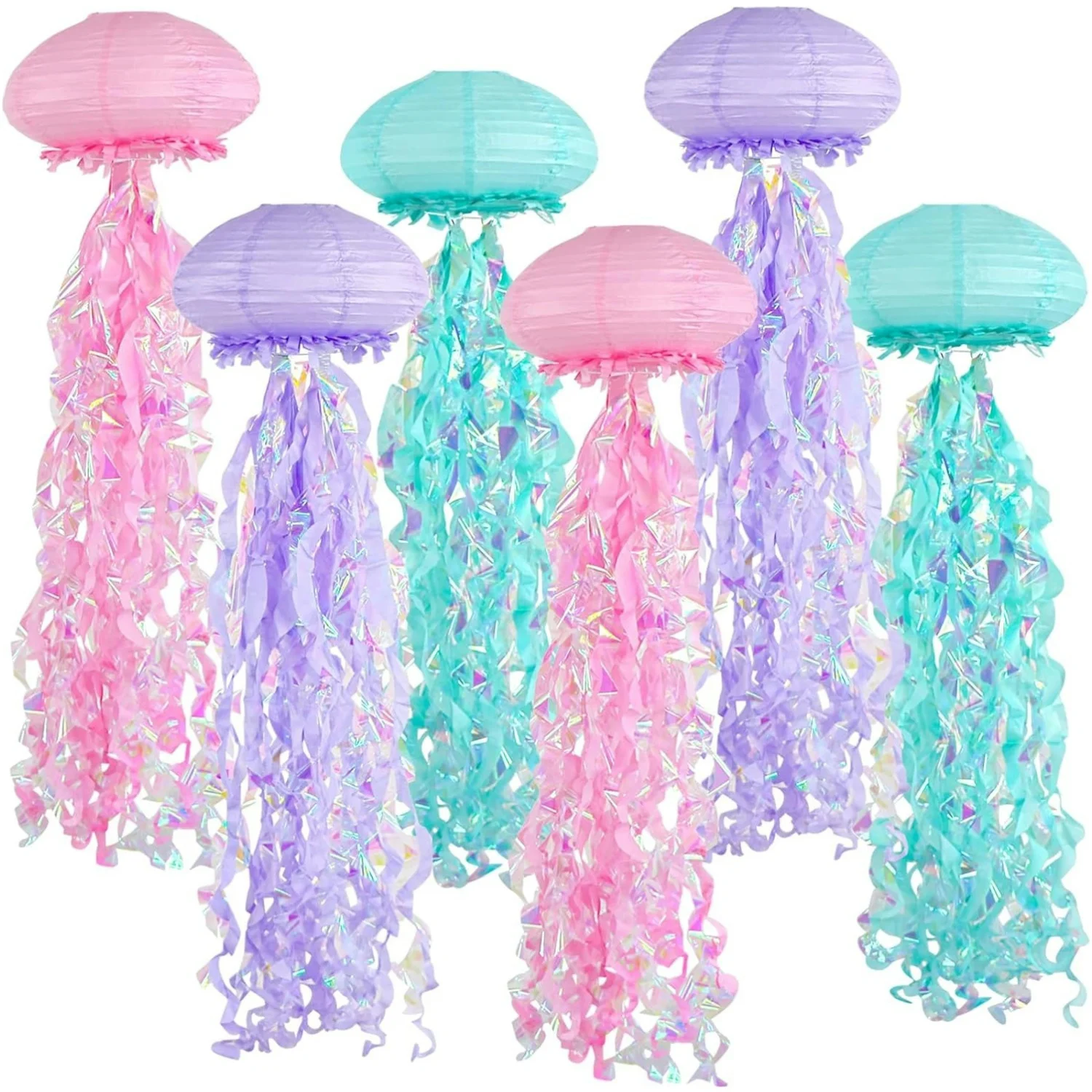 6PCS Hanging Jelly Fish Paper Lanterns, Gradient Colorful Paper Lanterns for Mermaid Theme Party Under The Sea Ocean Decorations