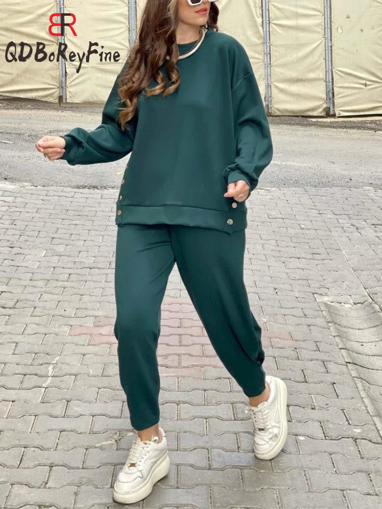 2024 Spring Tracksuit for Women Patchwork Sweatshirt Korean Women\'s Pantsuit Oversize Casual Pullover Two-piece Suit Female