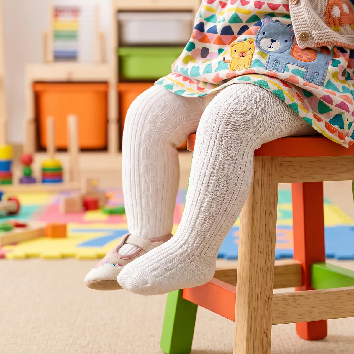 3 Stück Baby-Strumpfhosen mit vertikaler Textur, elastische, schmal geschnittene Kinder-Strumpfhosen mit Fuß, Outdoor-Strümpfe für Mädchen für den täglichen Gebrauch – Detail 2