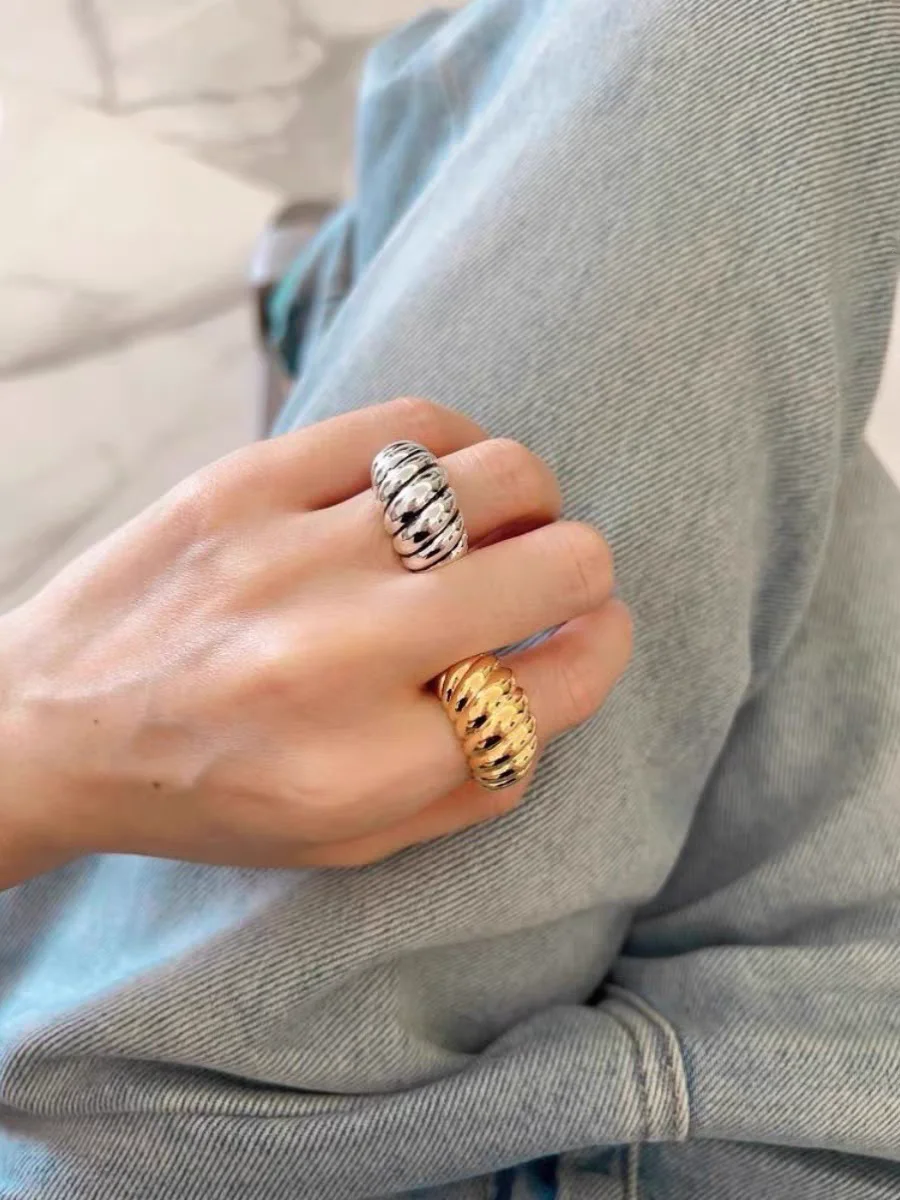 Brass Waved Stackable Solid Rings Women Jewelry Punk Designer Club Cocktail  Party Boho Japan Korean