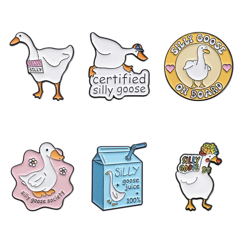 Fun cartoon animal white goose oil drop Enamel Pin Cute Milk Box Brooches Lapel Badges Clothes Jewelry Gift for Friends