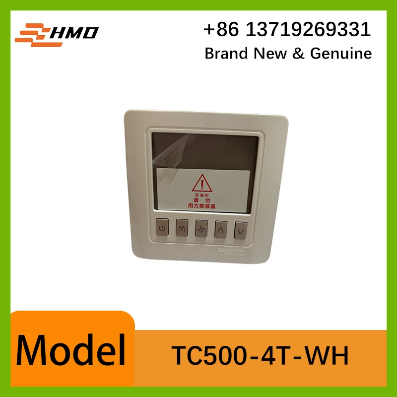 TC500‑4T‑WH fan‑coil thermostat, 220VAC power supply, 4‑pipe system, 3‑speed fan, LCD back‑light display
