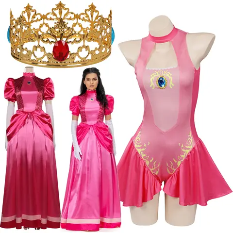 Principessa Cos Peach Cosplay Fantasia Costume Abito Corona Costume da bagno Travestimento per donna Adulto Halloween Carnevale Festa Abito rosa