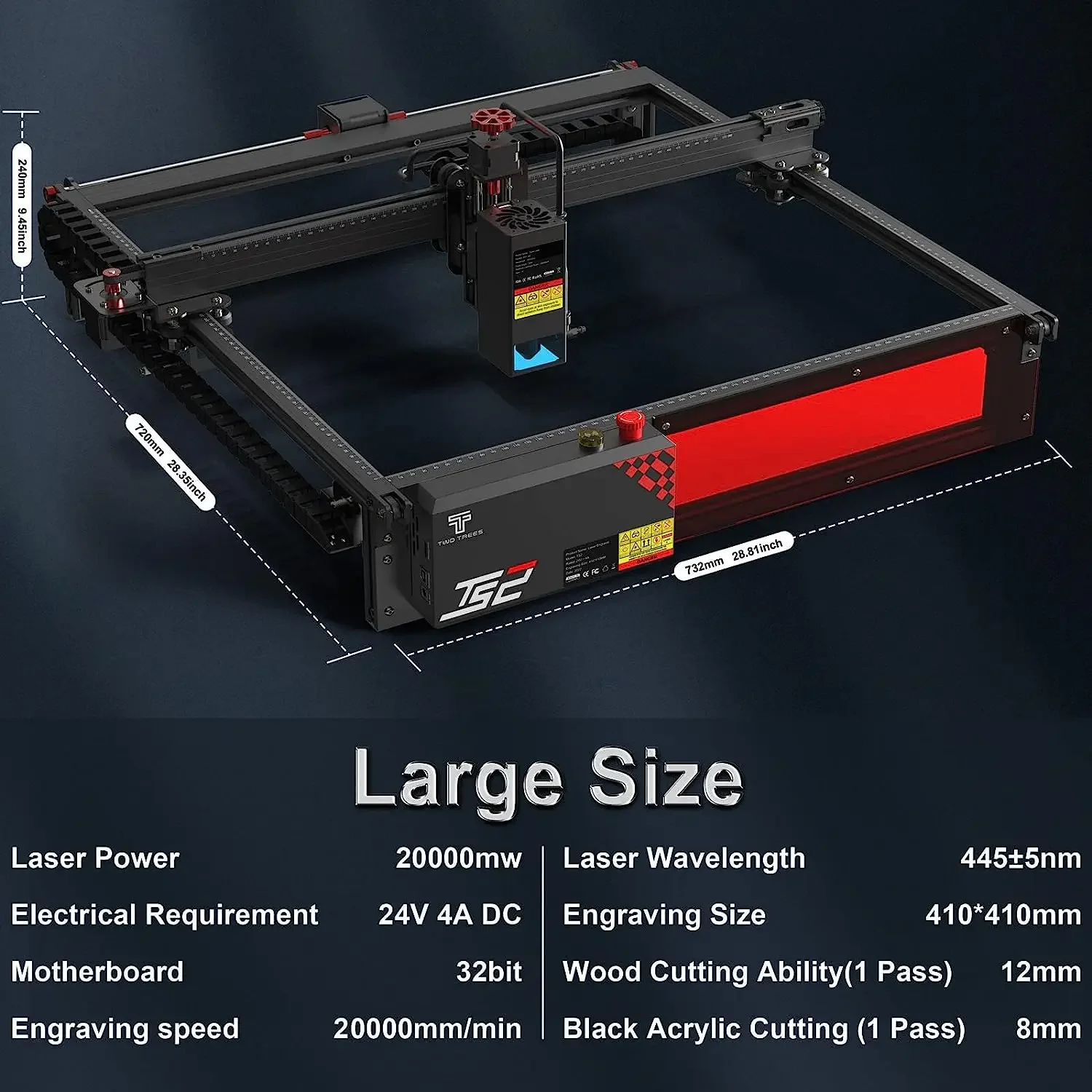 Twotrees TS2 Laser Engraver 20W Laser Cutter Auto Focus Laser Engraving Machine for Wood Metal Support Offline Control