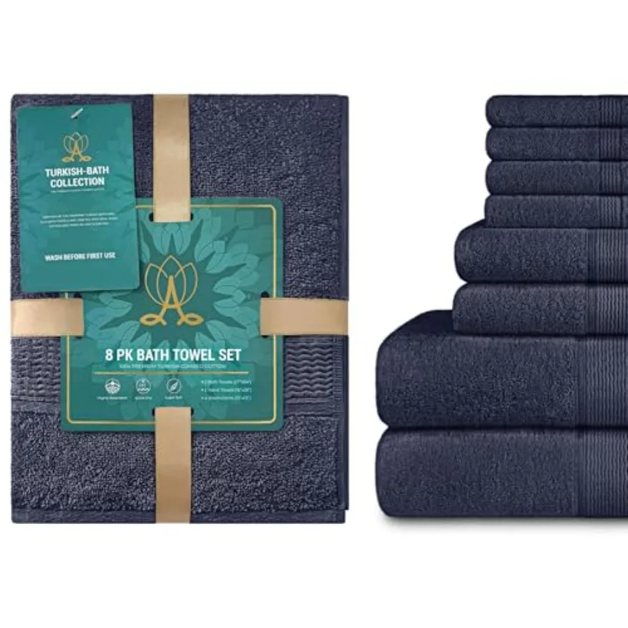 

Towels 8 Pcs Premium Towel Set 2 Bath 2 Hand and 4 Washcloths 100% Ring Spun Cotton Highly Absorbent Towels for Bathroom Sports
