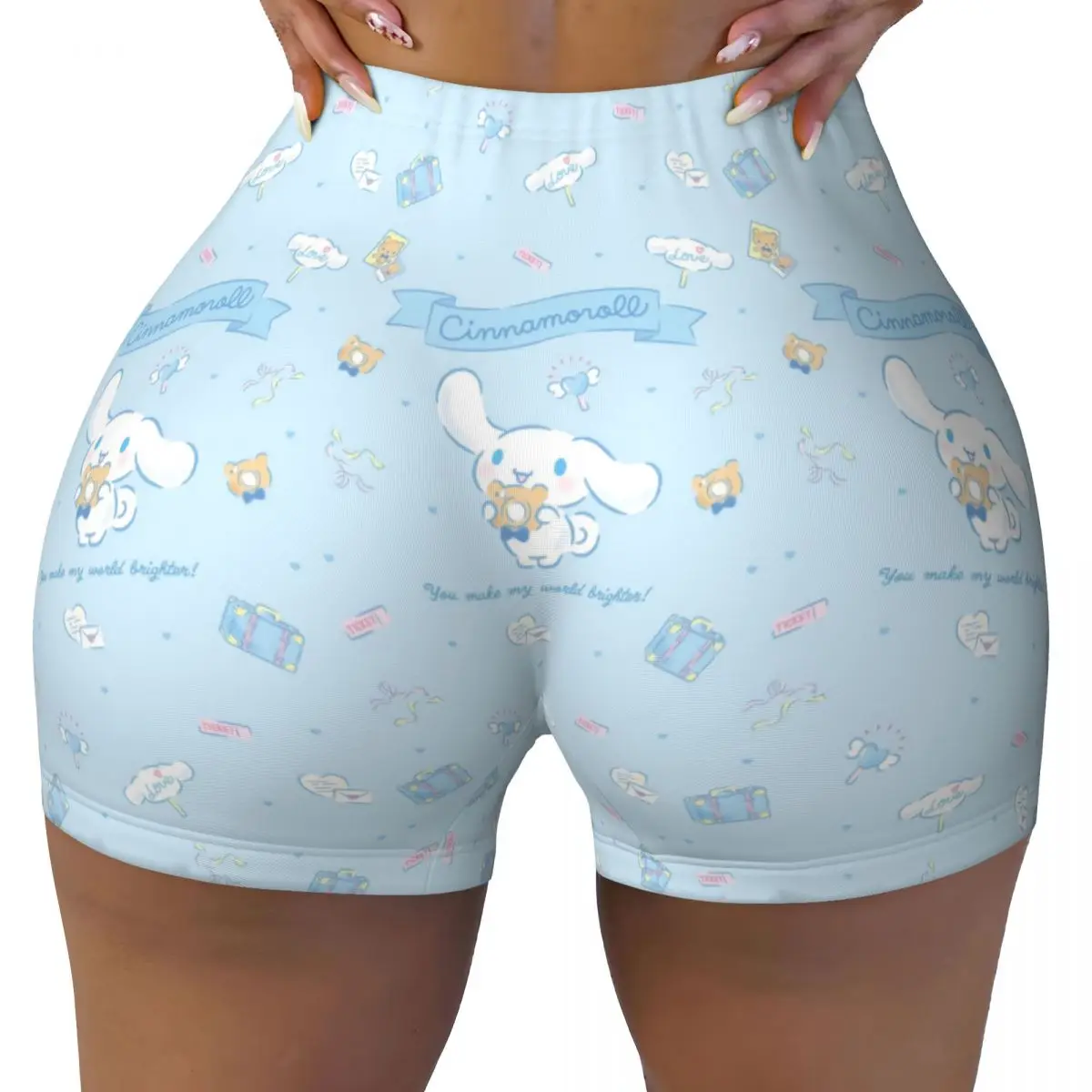 Custom Cinnamoroll Cute Biker Running Workout Shorts Women's Athletic Gym Yoga Shorts