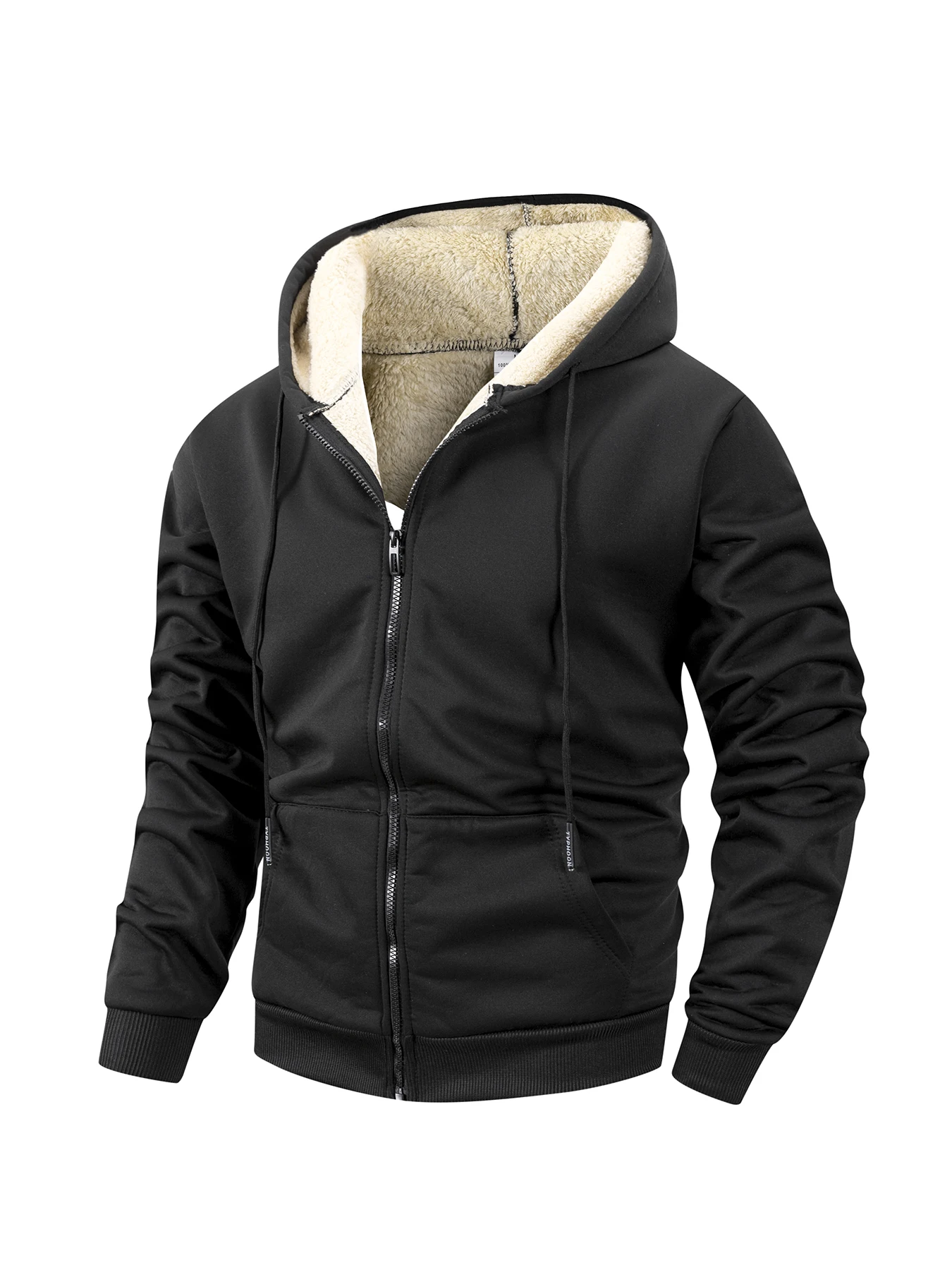 Winter Dicke Fleece Zipper Hoodies Verdicken Warme Jacken Langarm Sweatshirts Casual Sport Fleece Schwarz Mäntel Mit Kapuze Männer Mantel – Detail 5