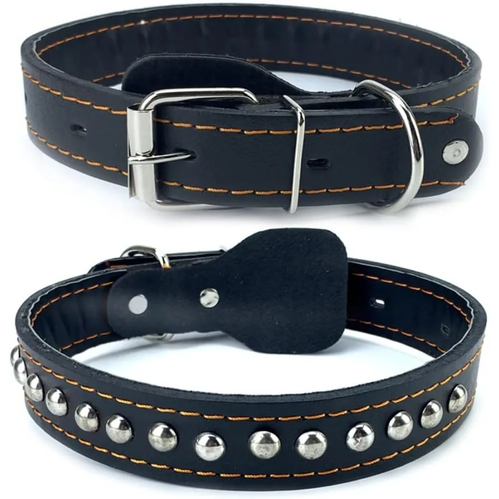 Rivets Cowhide Dog Collar Dog Necklace Medium and Large Dogs Traction Rope Adjustable Puppy Leash Dog Harness Pet Supplies