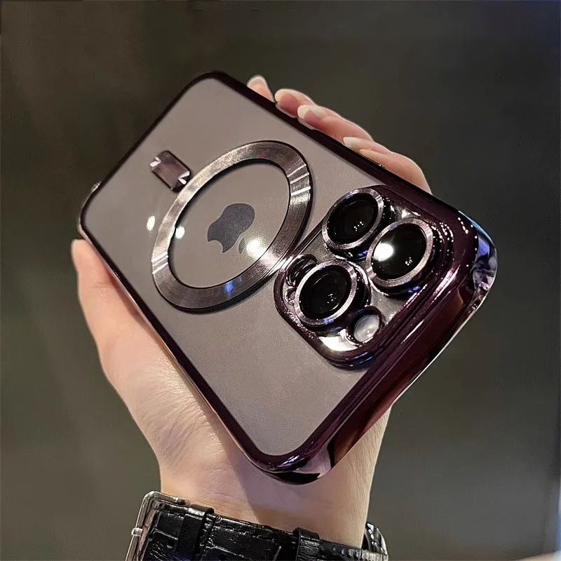 Luxe Magnetische Plating Clear Case Voor Magsafe Draadloos Opladen iPhone 11 12 13 14 15 16 17 Pro Max Air Plus Schokbestendige Cover - afbeelding 1