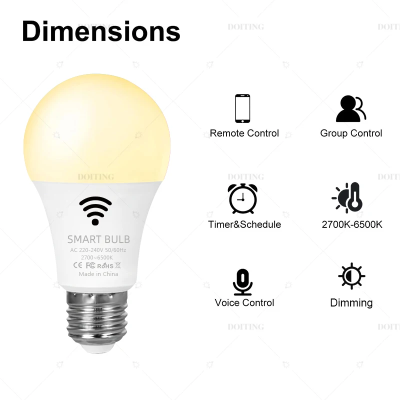 الحياة الذكية-مصباح Tuya WiFi E27 ، تطبيق LED ، تحكم صوتي خافت ، يعمل مع اليكزا ، مساعد جوجل ، V ، أضواء-وقي-