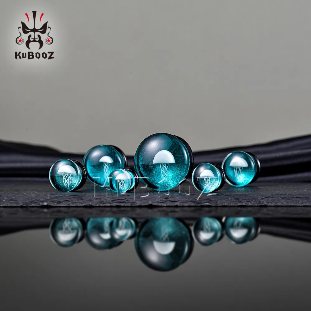 Wholesale Glass Blue Jellyfish Ear Expanders Plugs Gauges Strechers Tunnels Piercing Earring Body Jewelry 28PCS