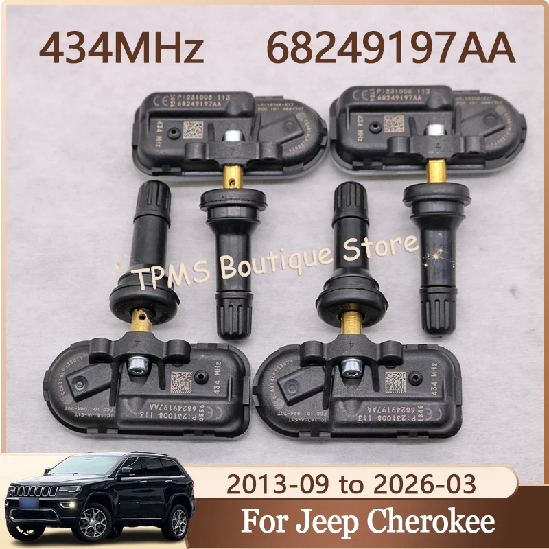 

TPMS Sensors Set Of 4 68249197AA For Jeep Cherokee Ram 1500 2500 3500 Tire Pressure Monitoring System 434MHz Car Accessories
