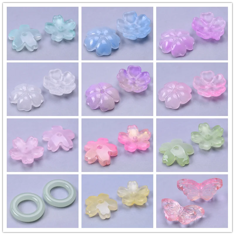 30pcs/Lot Vintage Butterfly Cherry Blossom Gradient Flower Bead Caps For Jewelry Making Supplies Glass Handmade Material Finding