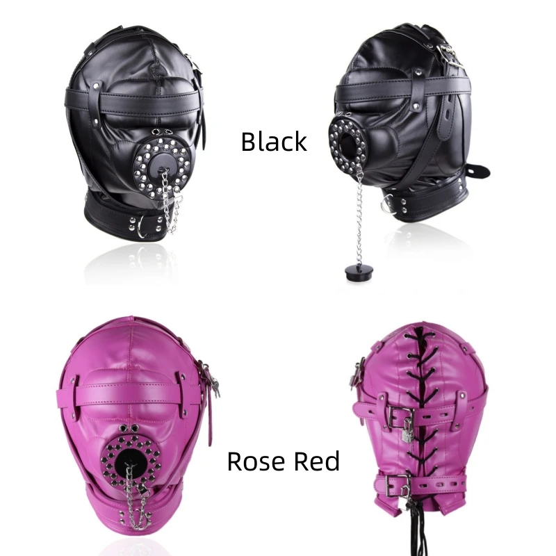 

Black Fetish Cosplay Leather PU Full Face Mask Hood Punk Style Patent Leather Mask for Woman Man Halloween Party Mysterious Mask