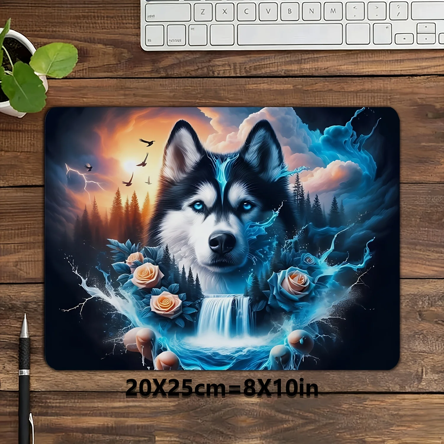 

Mystical Husky Wolf Roses PC Accessories Small Mouse Pad Desk Pad Rubber Anti-Slip Edge Locking Laptop Office Mat Gaming Mats