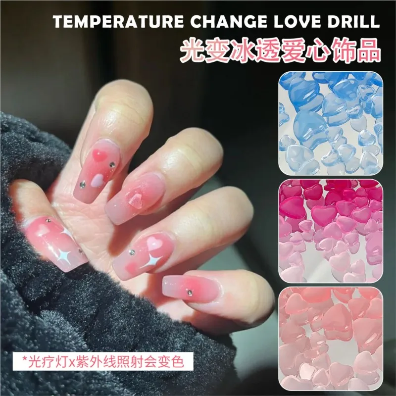 

100Pcs/Lot UV Sensitive Rhinestone Light Change Love Heart Nail Art Decoration 4/6/8mm Mix Crystal Gems Charm Jewelry Nail Parts