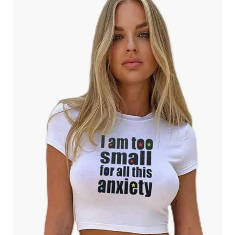 Letter Printed Women Crop Top Short Sleeve Skinny Sweatshirts 2023 Summer Fitness Basic Top Y2K Clothing Harajuku Gothic T Shirt