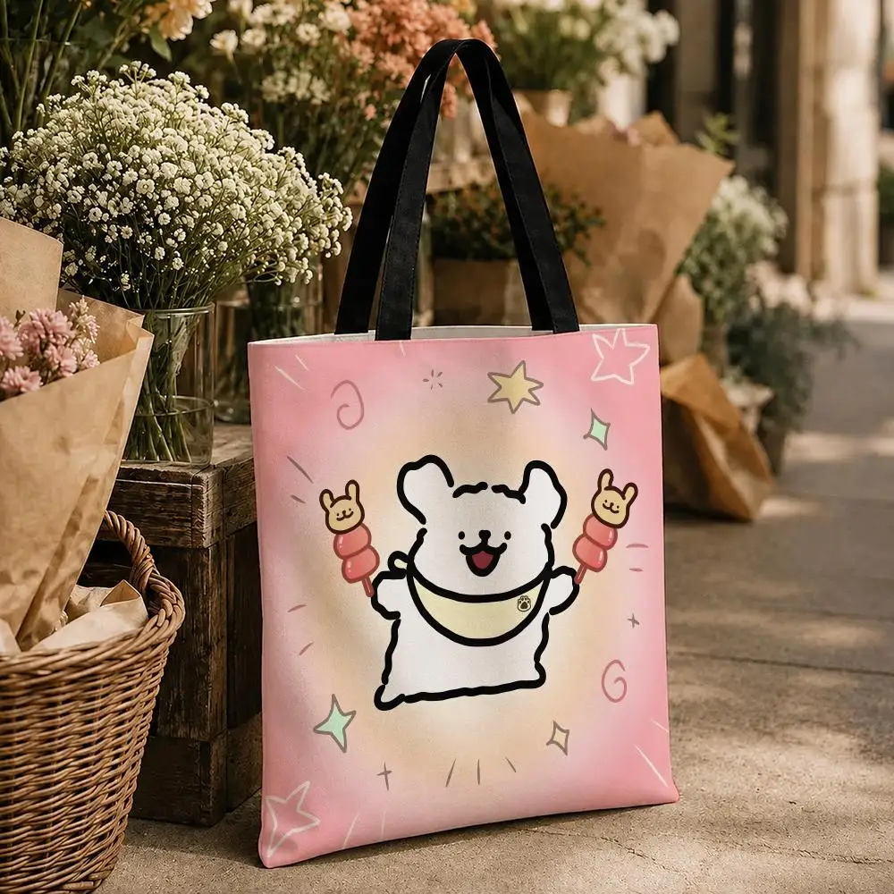 Character Maltese (Line Dog) Storage Bags Storage Bags Canvas for Women Reusable Shoulder Shopping Bag for School Gifts