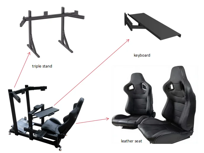 Custom Aluminum 4080 Formula Style Sim Racing Cockpit Full Setup Sim Rig With Seat Three Monitor Mount Keyboard Racing Simulator