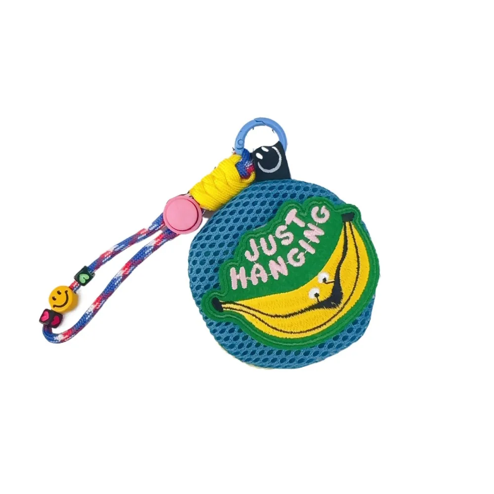 Portable Small Mesh Pouch Keychain Breathable Buckle Closure Headphones Organizer Cartoon Pattern Round Anti-mosquito Bag