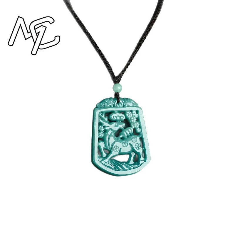 Blue Water Emerald Burmese A Emerald Jade Sika Deer Pendant Amulets Jewelry fashion Certificate Gifts for Women Men Natural 5