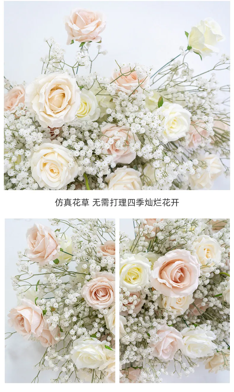 Künstliches Hochzeits-Hintergrund-Blumenset Rosen Schleierkraut Blumenarrangement für Party Zeremonie Fotobox Hintergrund Wanddekoration – Detail 1