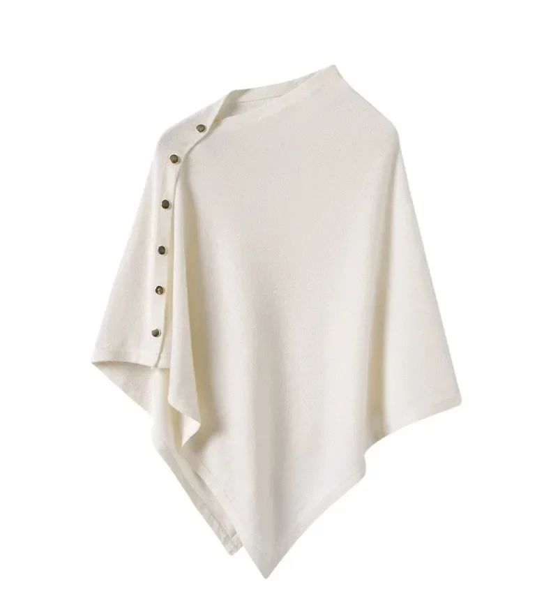 2026 Neue Herbst-Winter-Poncho-Oberbekleidung für Damen, reiner Kaschmirschal, einfarbig, warm, mit seitlichen Knöpfen, gestrickter Umhang – Detail 10