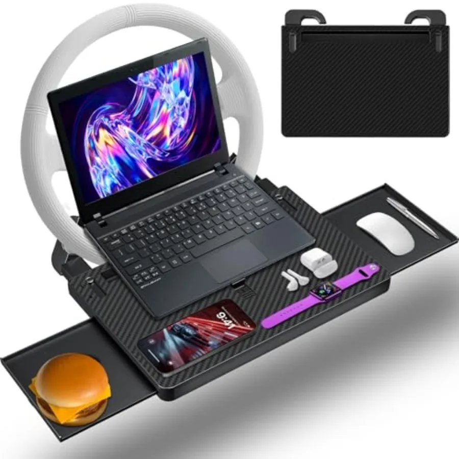 Steering Wheel Tray Car Food Tray Car Desk for Laptop Carbon Fiber Look Multipurpose Car Table for Eating and Work Adjustable C