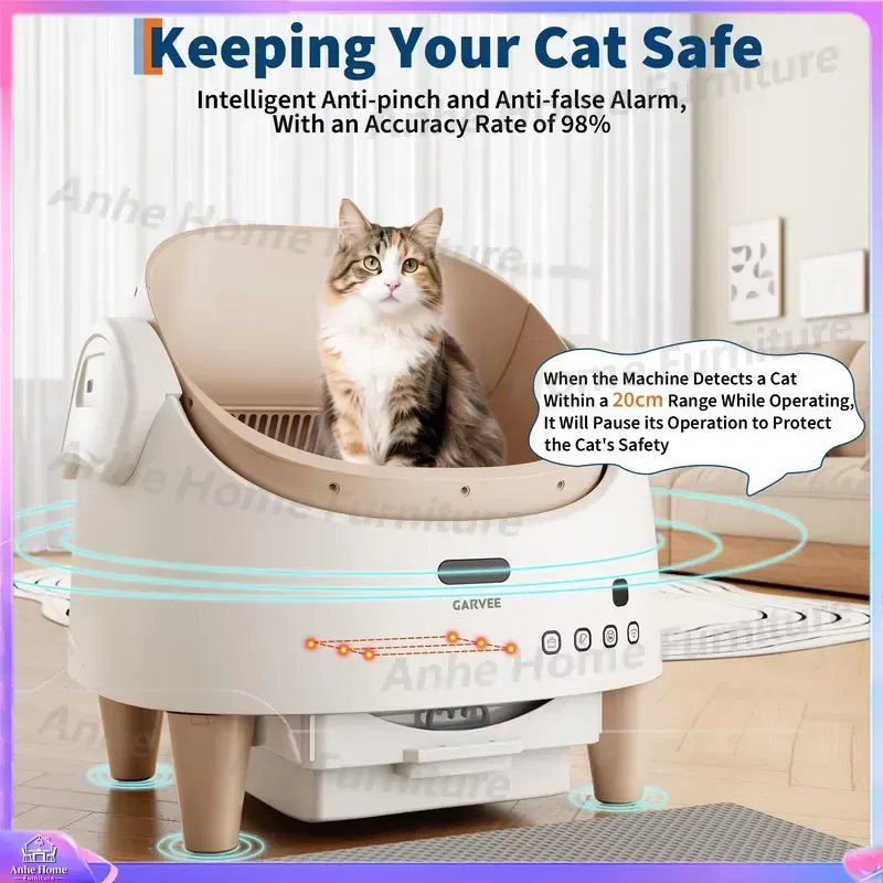 Self-Cleaning Cat Litter Box Automatic Open Top Smart Litter Box for Multiple Cats App Controlled Remote Management 15 Safety