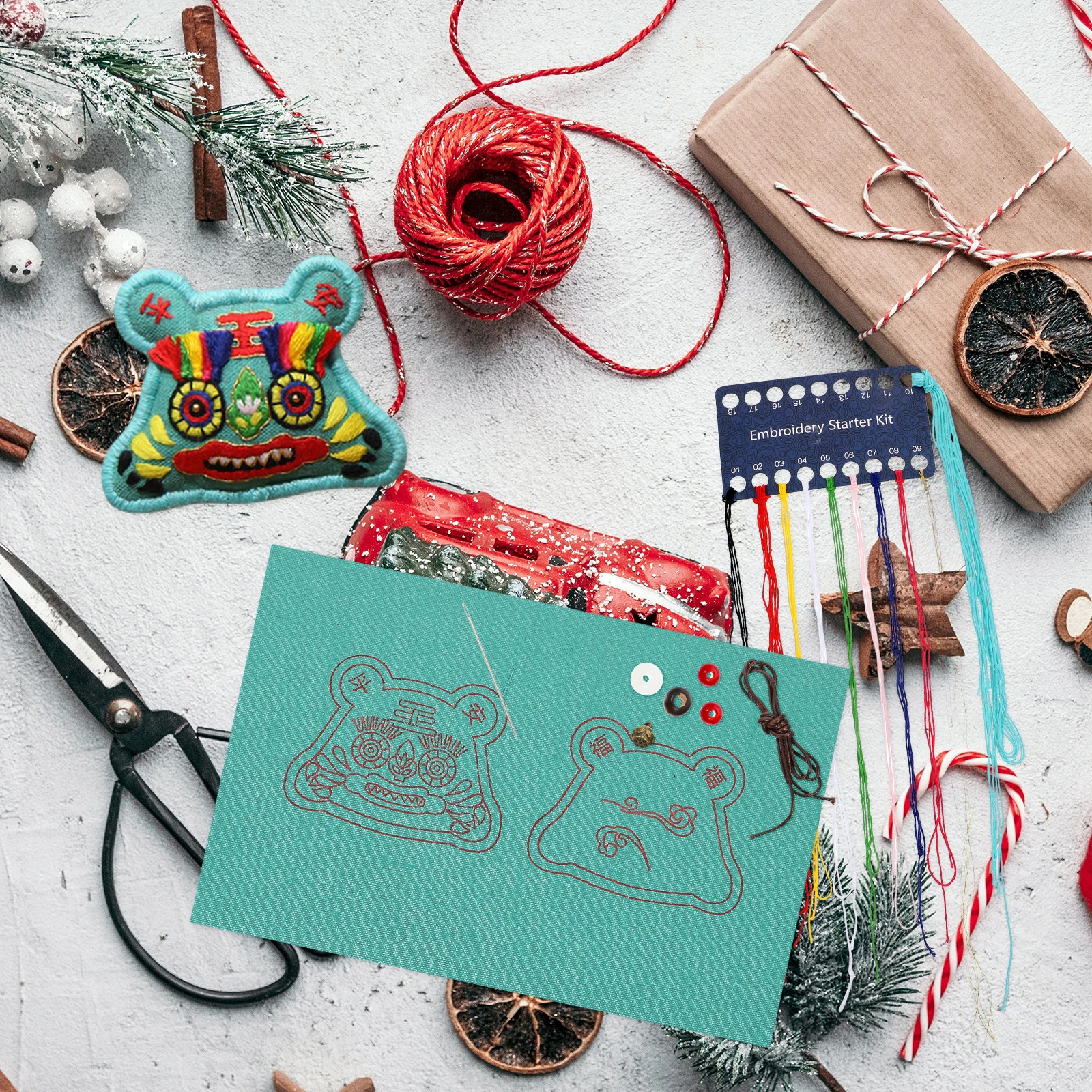 

1 set Embroidery Sachet Materials Pack Year of Tiger Chinese Style Pendant Dragon Boat Festival Green DIY Decorative Home Car H