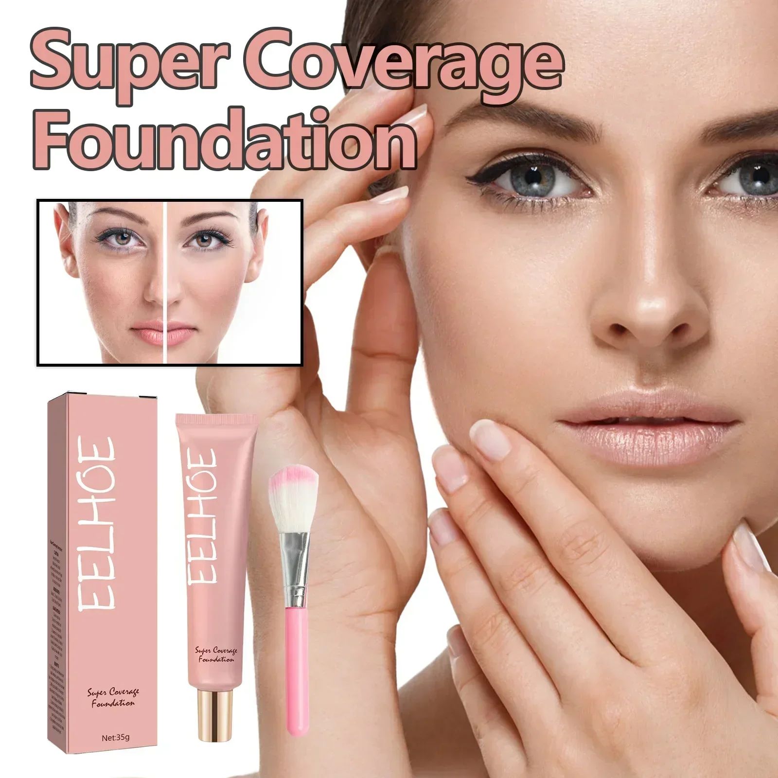 Eelhoe Concealer Foundation Waterproof Delicate Smear-Proof Makeup Uniform Skin Color Transparent Long-Lasting Liquid Foundation