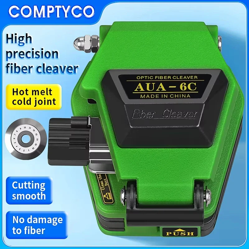 

Green AUA-6C Fiber Cleaver FTTH Cable Fiber Optic Cutting Knife Tools Cutter Three-in-one Clamp Slot 16 Surface Blade