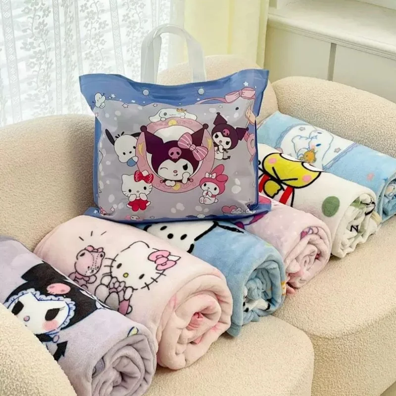 

Hot Sanrio Hello Kitty Kuromi Melody Cartoon Double-Sided Sofa Wagon Car Air Conditioning Blanket Office Nap Blanket Gift