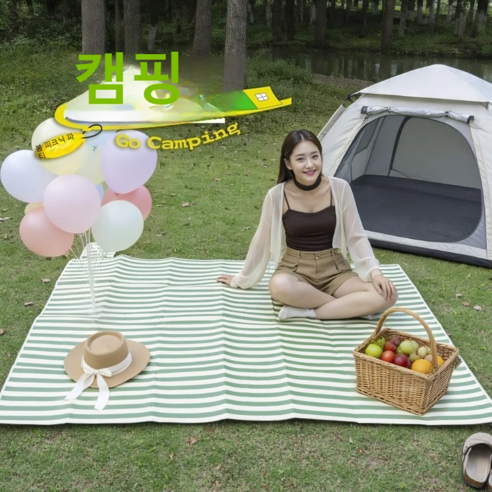 2 In 1 Picnic Mat Outdoor Foldable Waterproof Blanket with Carry Bag, Sandproof Double-Sided Camping Mat for Beach BBQ & Travel