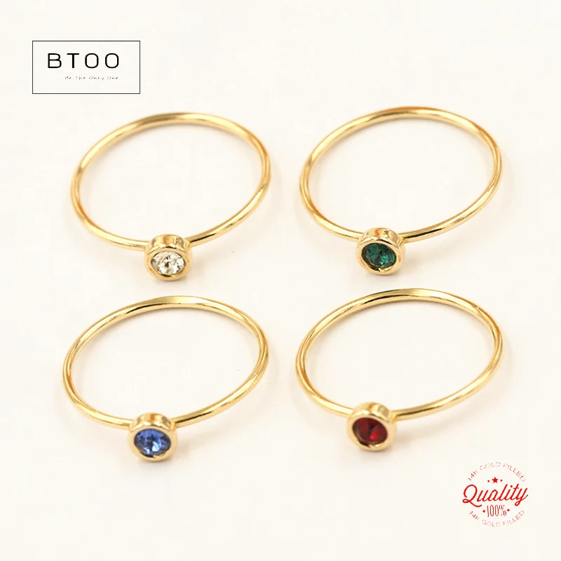 Pierścionek do układania w stosy z wypełnieniem z 14-karatowego złota, 4 mm, z cyrkoniami AAA, biżuteria w stylu boho, minimalistyczny pierścionek na paliczek, Anillos Mujer, złote pierścionki dla kobiet